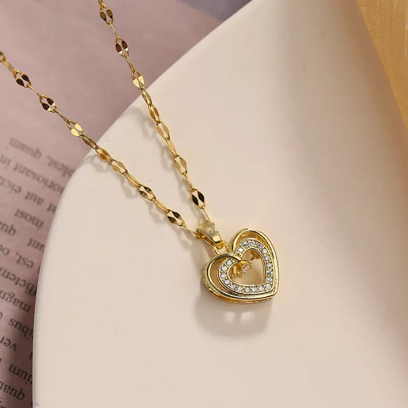 Collar Mujer De Corazón Con Baño De Oro 18k Elegante Dije Colgante Chapado En Oro Con Zirconia