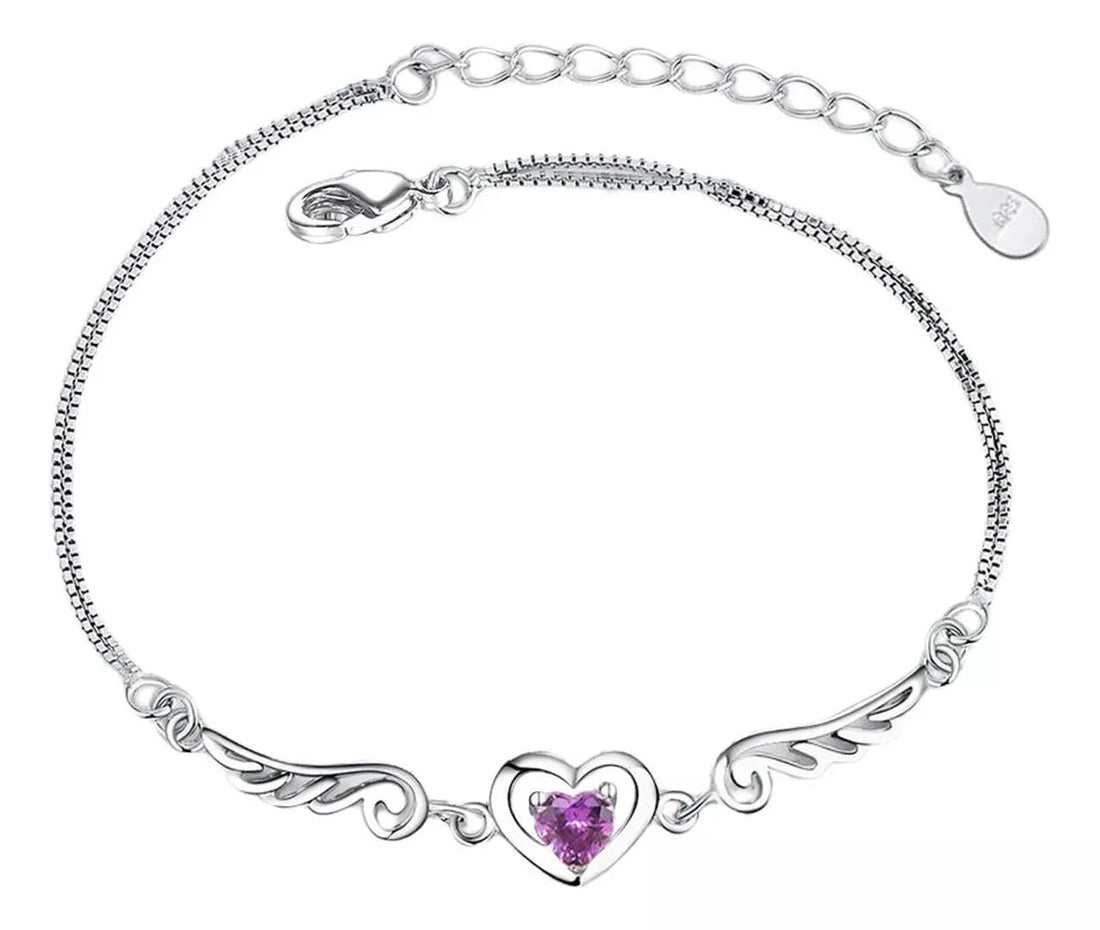 Brazalete De Plata 925 Corazón Alas Ángel