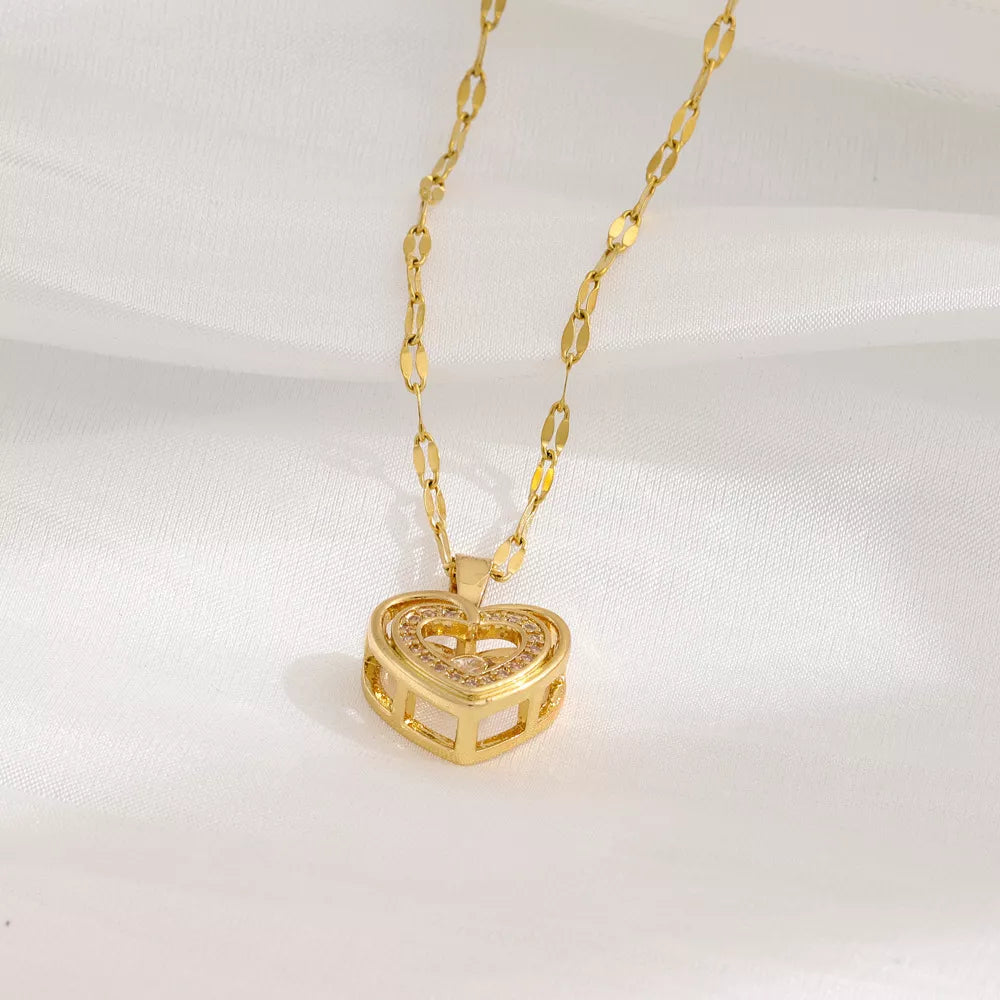 Collar Mujer De Corazón Con Baño De Oro 18k Elegante Dije Colgante Chapado En Oro Con Zirconia