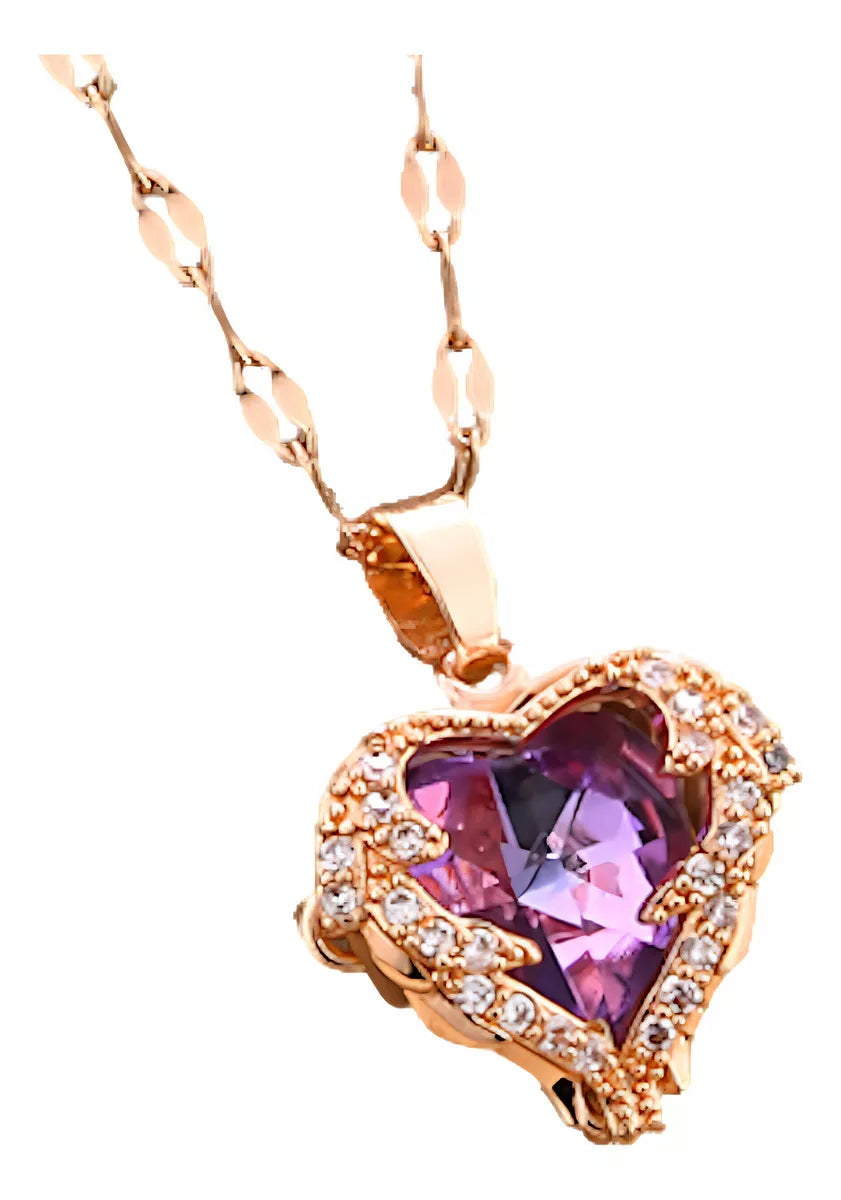 Collar Corazón chapado en oro rosa 18k zirconia cúbica