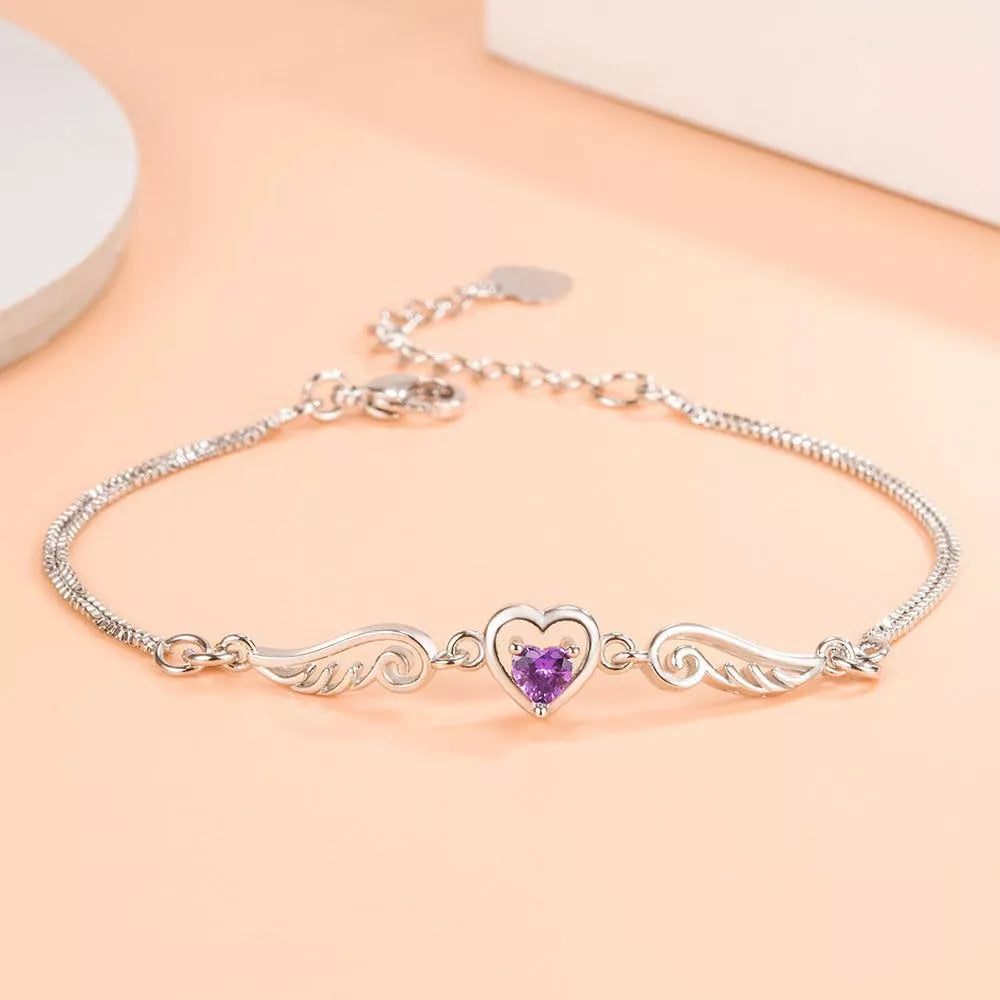 Brazalete De Plata 925 Corazón Alas Ángel