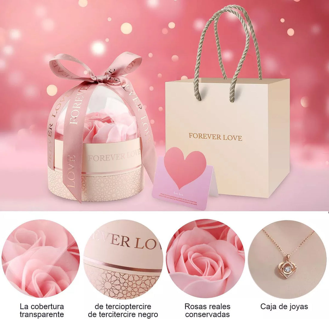 Regalo San Valentín Caja Flor Eterna De Y Collar De Corazón