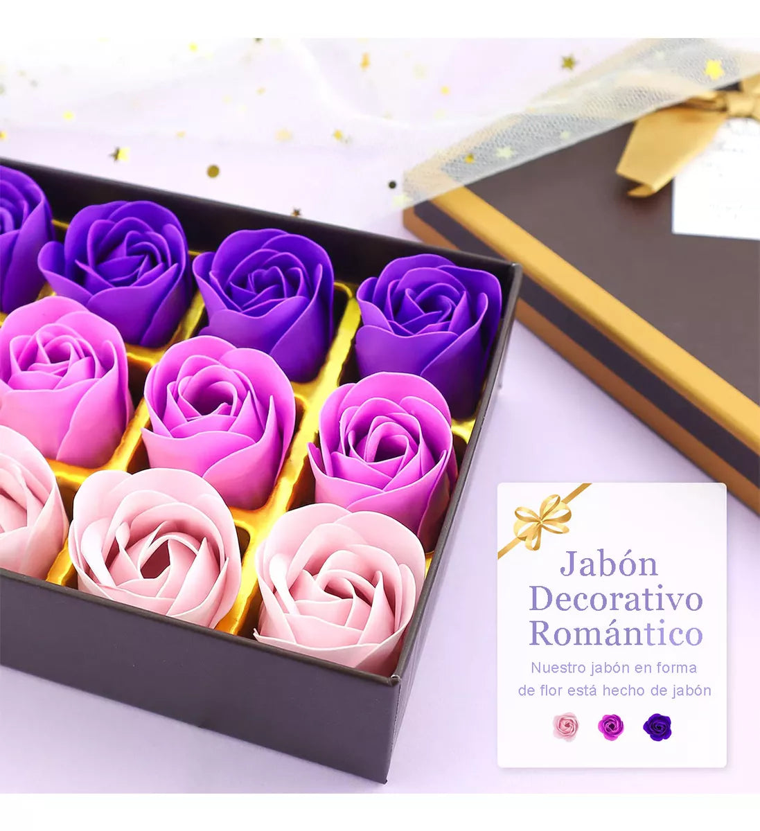 Rosas de jabón perfumado y decoración con luces LED