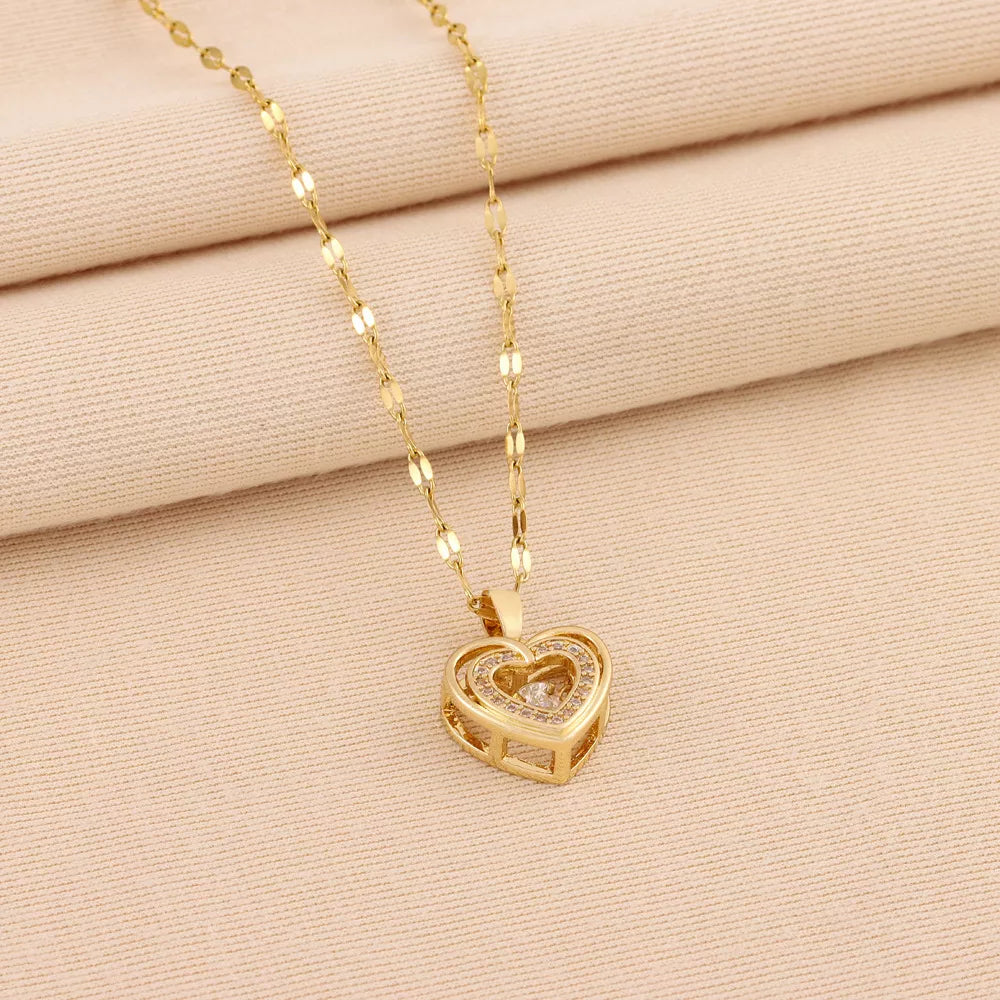 Collar Mujer De Corazón Con Baño De Oro 18k Elegante Dije Colgante Chapado En Oro Con Zirconia