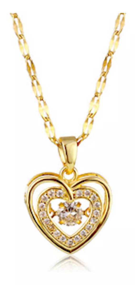 Collar Mujer De Corazón Con Baño De Oro 18k Elegante Dije Colgante Chapado En Oro Con Zirconia