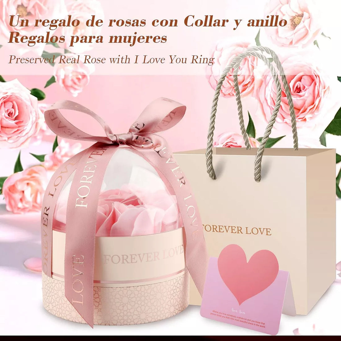 Regalo San Valentín Caja Flor Eterna De Y Collar De Corazón