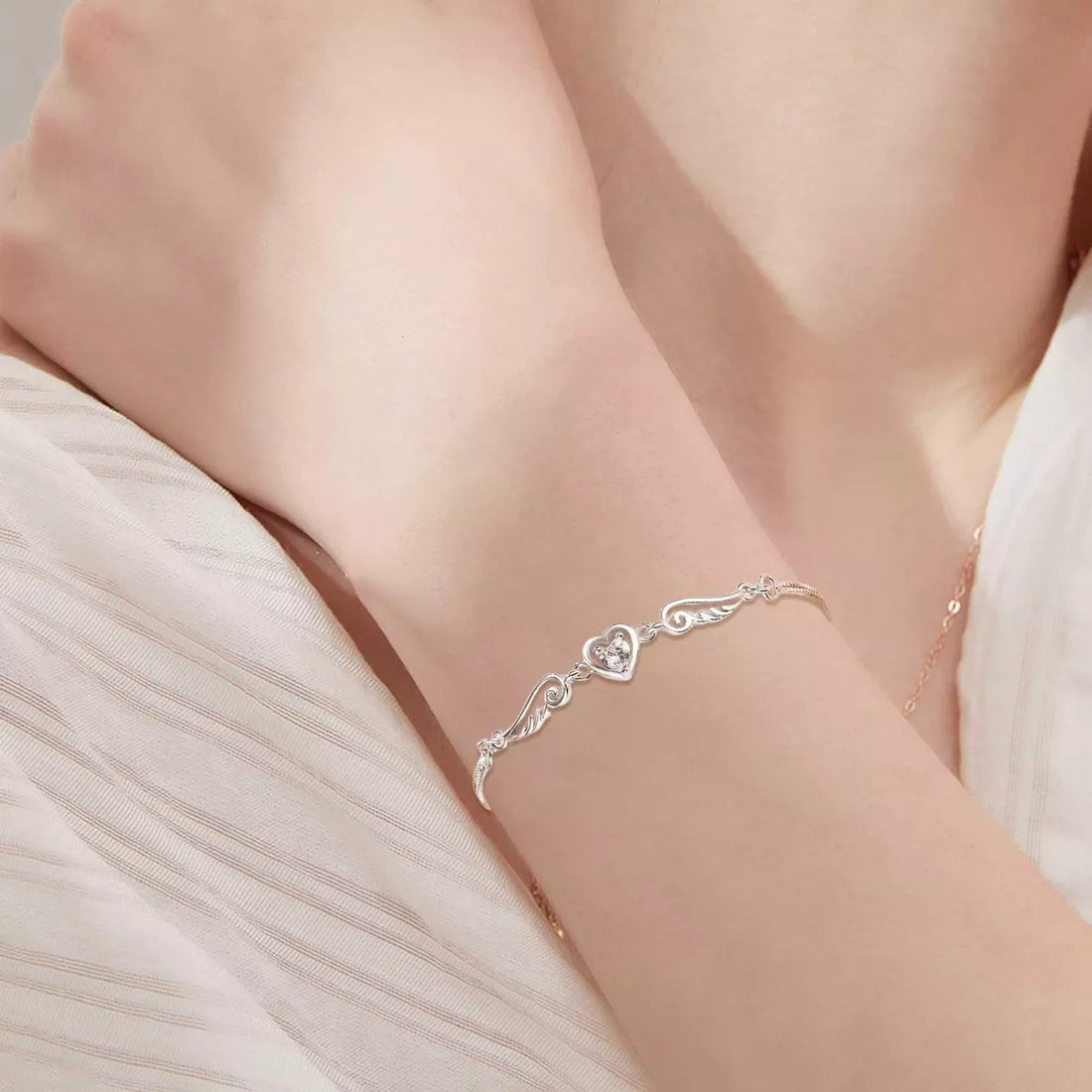 Brazalete De Plata 925 Corazón Alas Ángel