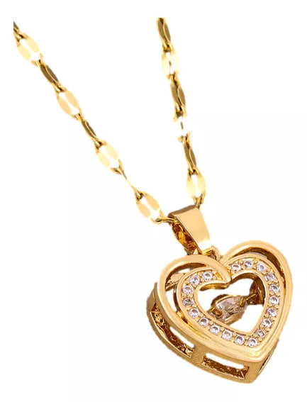 Collar Mujer De Corazón Con Baño De Oro 18k Elegante Dije Colgante Chapado En Oro Con Zirconia