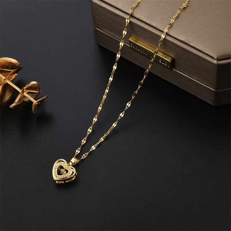 Collar Mujer De Corazón Con Baño De Oro 18k Elegante Dije Colgante Chapado En Oro Con Zirconia