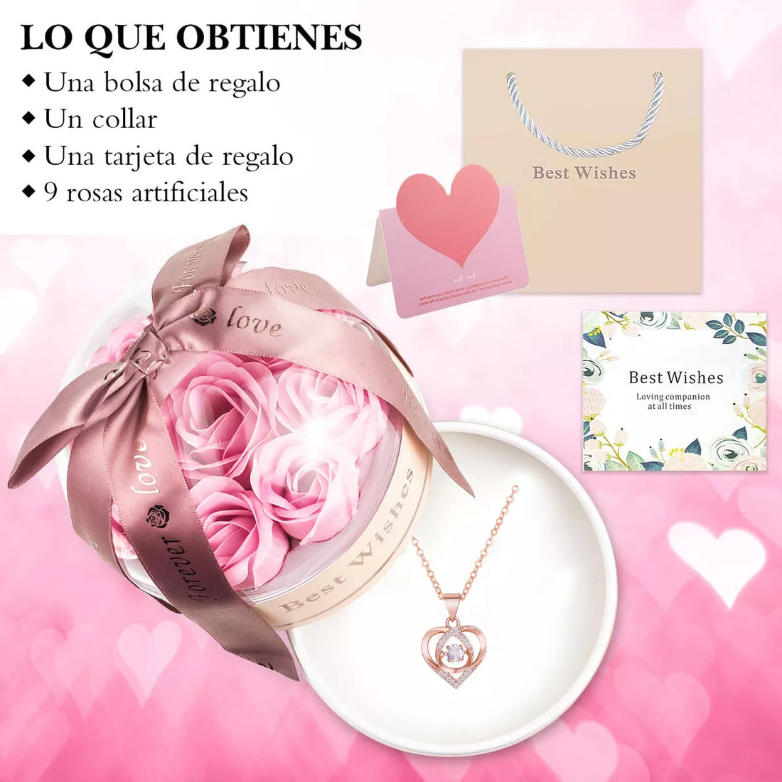 Regalo San Valentín Caja Flor Eterna De Y Collar De Corazón