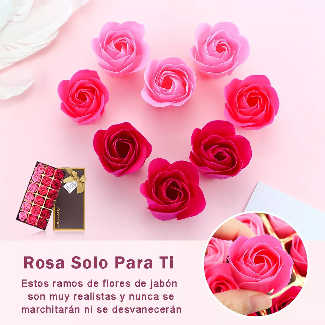 Rosas de jabón perfumado y decoración con luces LED