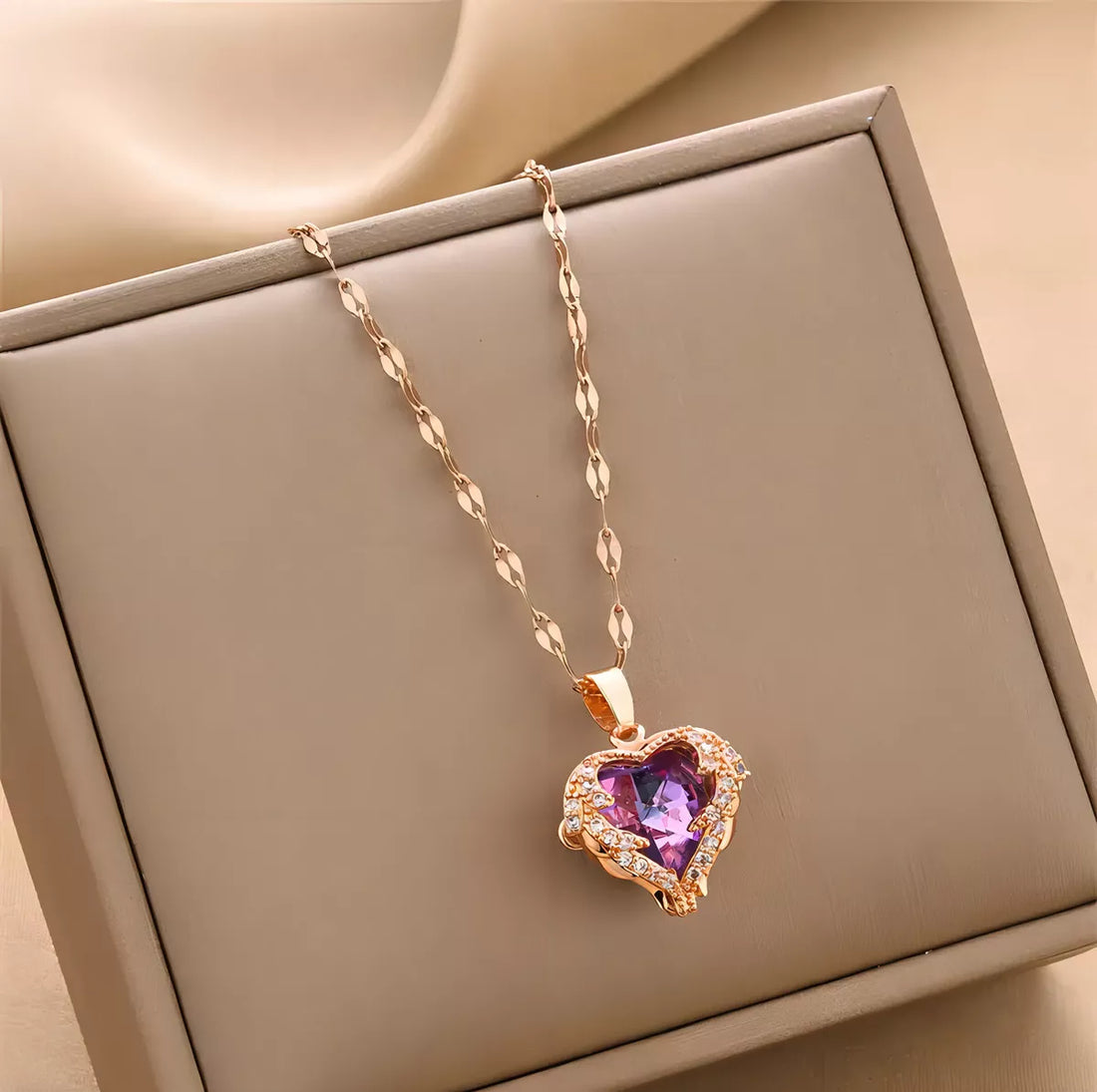 Collar Corazón chapado en oro rosa 18k zirconia cúbica