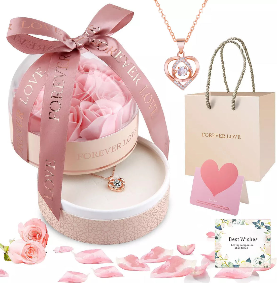 Regalo San Valentín Caja Flor Eterna De Y Collar De Corazón