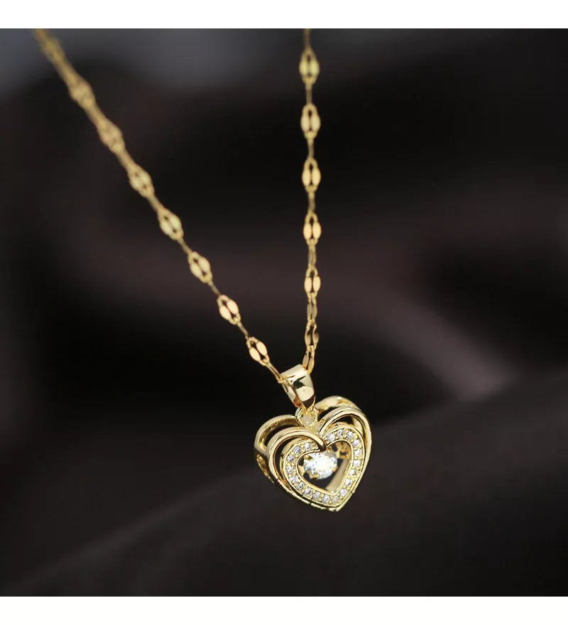 Collar Mujer De Corazón Con Baño De Oro 18k Elegante Dije Colgante Chapado En Oro Con Zirconia