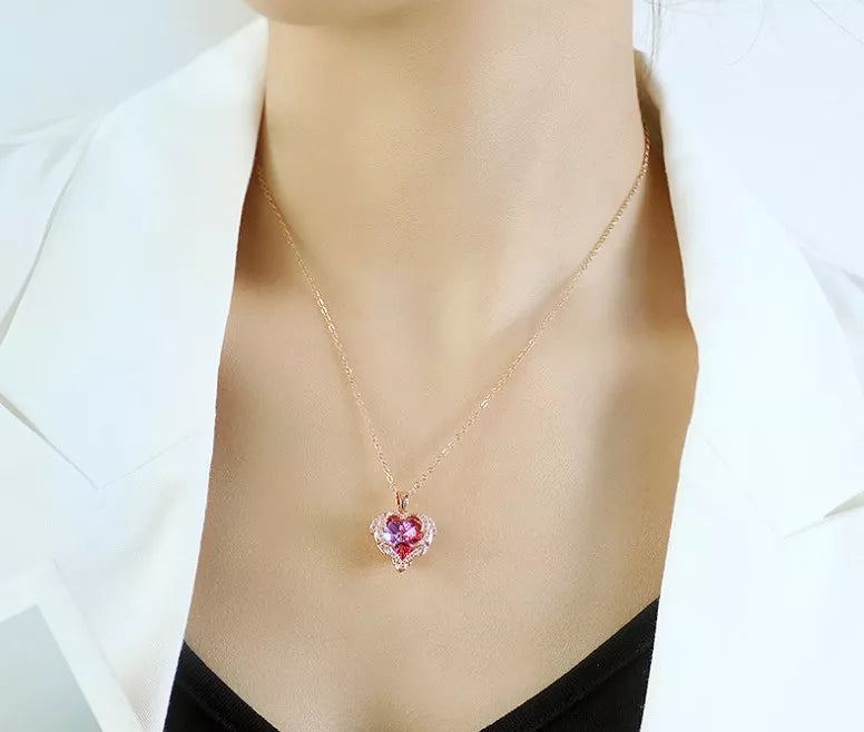 Collar Corazón chapado en oro rosa 18k zirconia cúbica