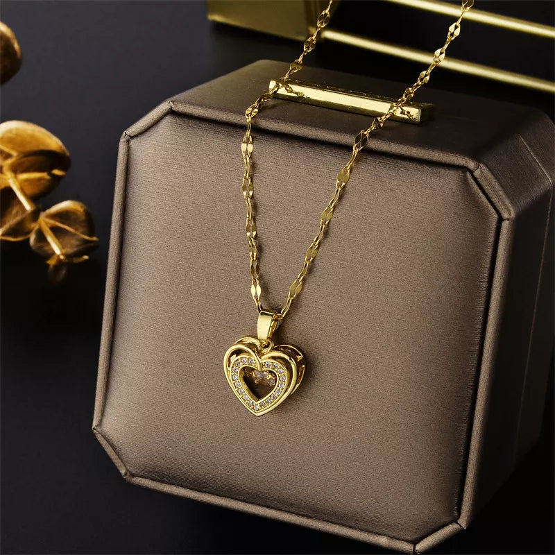 Collar Mujer De Corazón Con Baño De Oro 18k Elegante Dije Colgante Chapado En Oro Con Zirconia